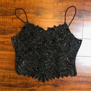 Black Sean Collection VINTAGE BEADED Scalloped Cami Top